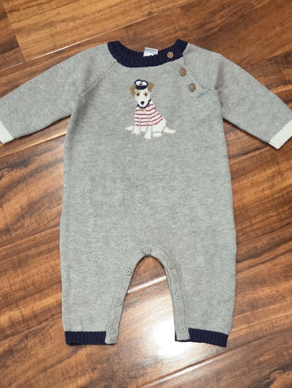 Janie and Jack NWT 0-3 Months Gray Sailor Dog Knit Romper and Socks - Picture 5 of 9
